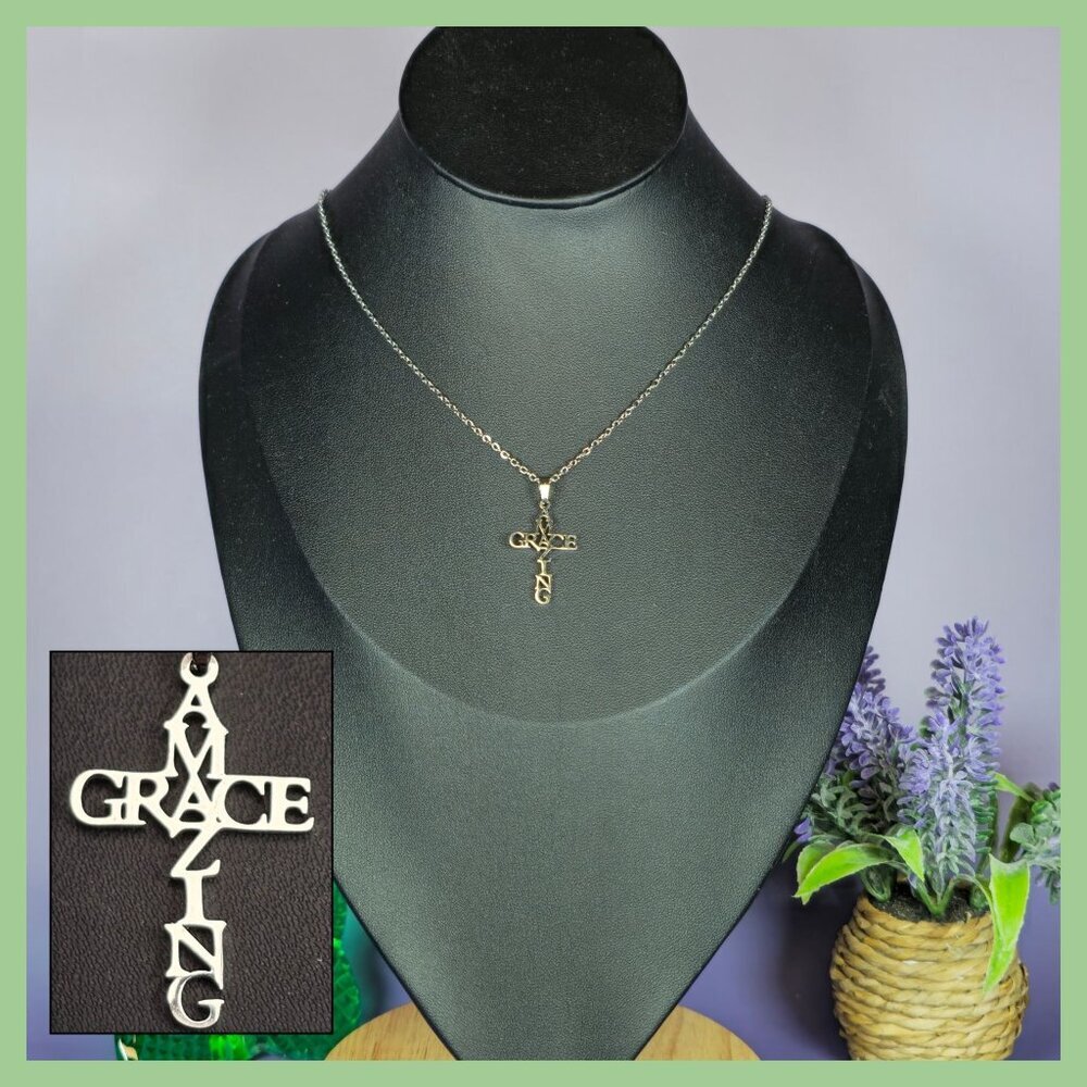 "Amazing Grace" Cross Pendant‎ Necklace (NWOT)